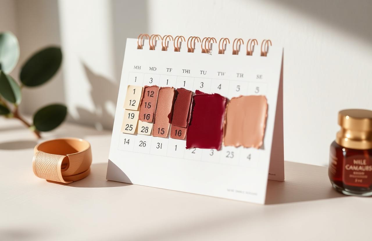 Calendar with pigment swatches representing scar camouflage session planning